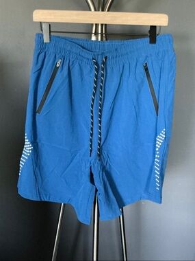 Men's Athletic Blue Drawstring Shorts with Reflective Accents